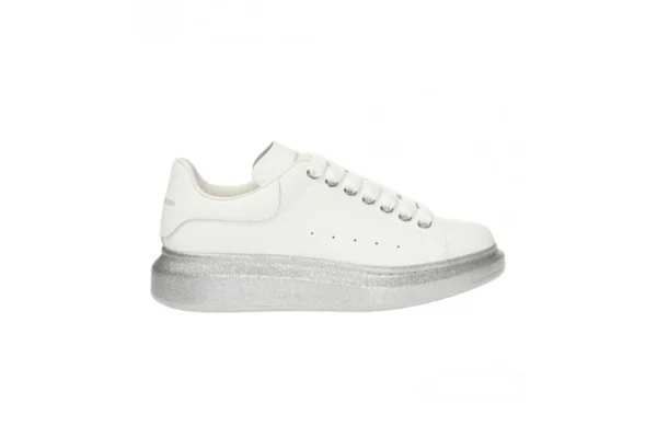 Alexander McQueen Oversized White Silver Glitter Sole (Women's)