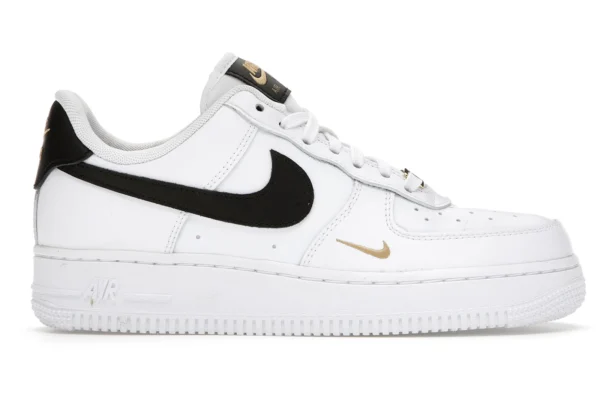 Nike Air Force 1 Low '07 Essential White Black Gold Mini Swoosh (Women's)